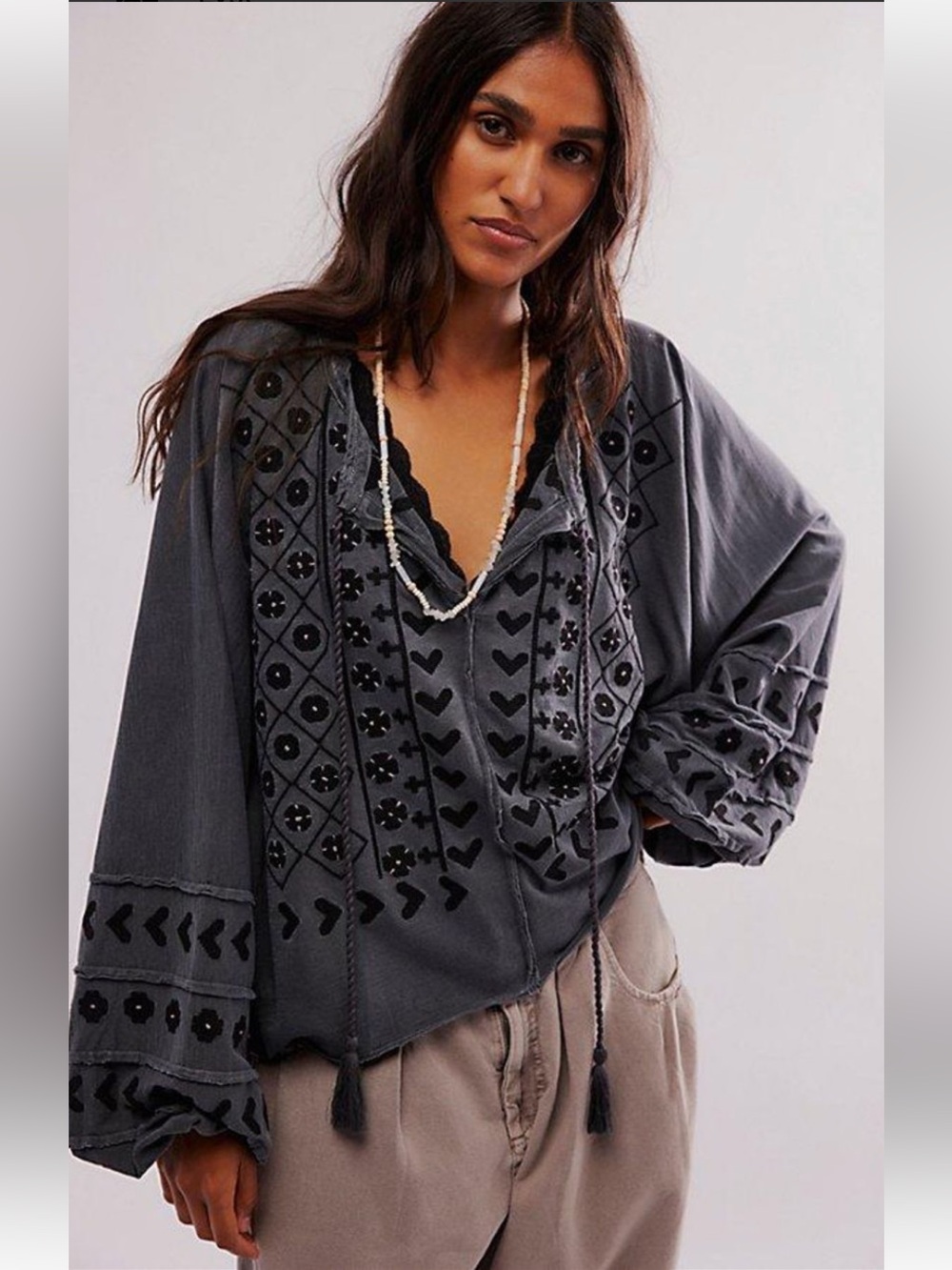 Free People Embroidered Savannah in Washed Black Size Small, NWT